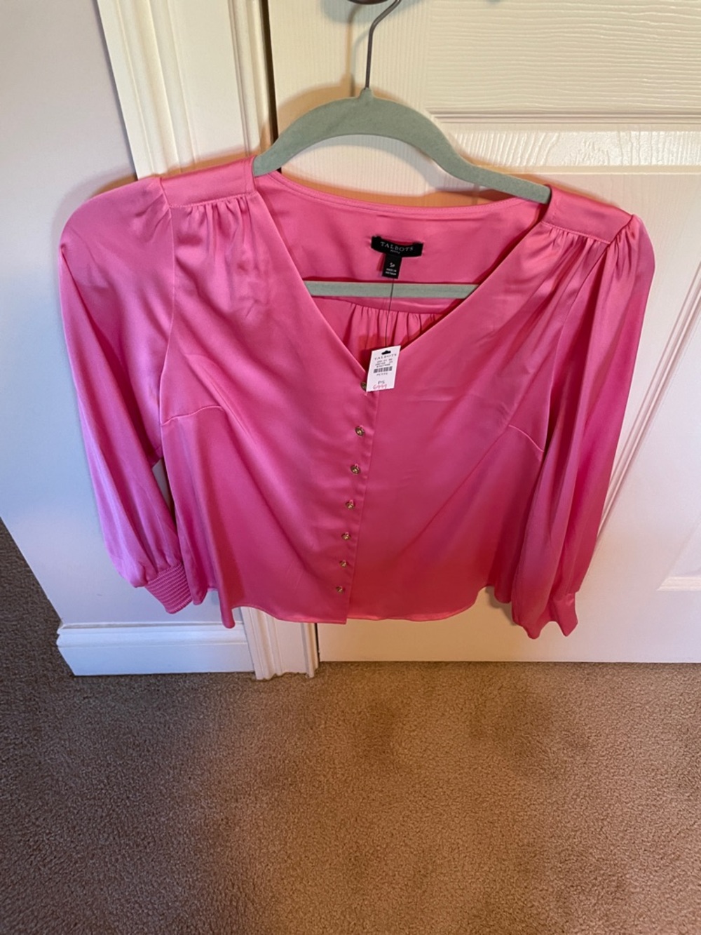 Talbots hot pink satin blouse nwt